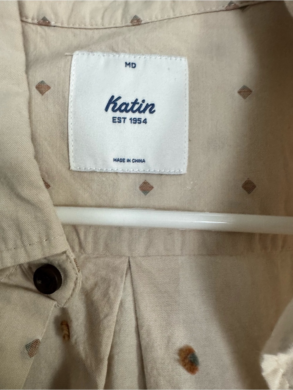 Katin Beige Button-Down Shirt with Small Diamond Motifs